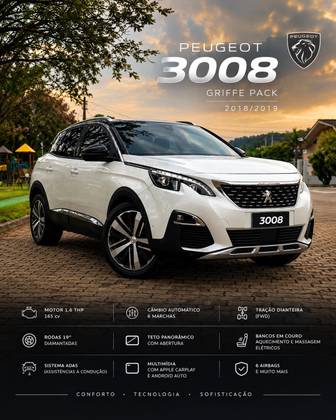 PEUGEOT 3008 1.6 GRIFFE PACK THP 16V GASOLINA 4P AUTOMÁTICO PEUGEOT 3008 1.6 GRIFFE PACK THP 16V GASOLINA 4P AUTOMÁTICO
